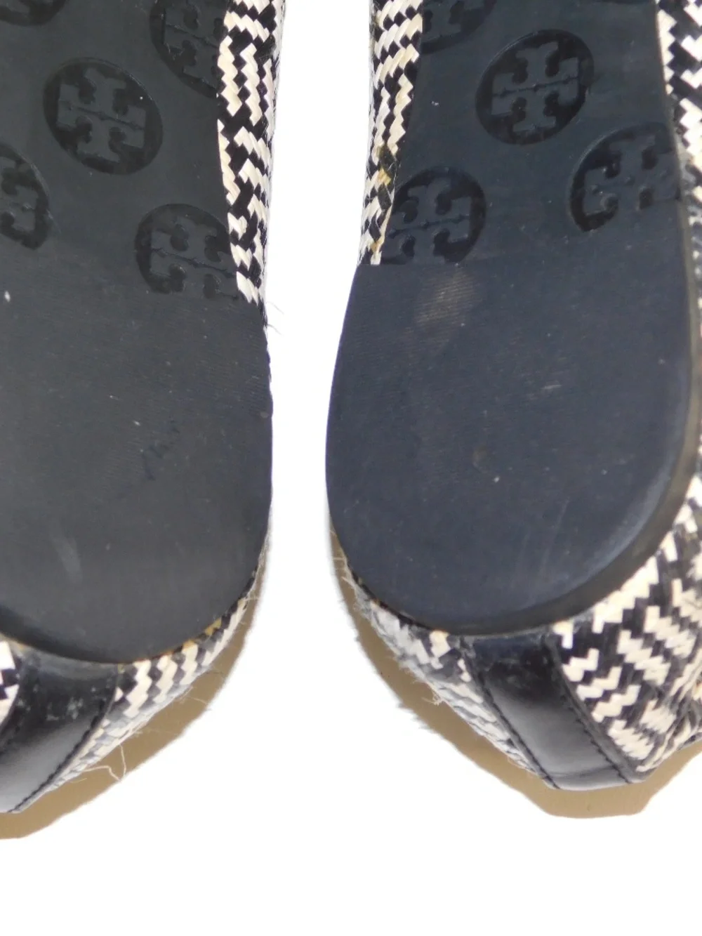 Tory Burch Black and Cream Woven Logo Ballet Flats
